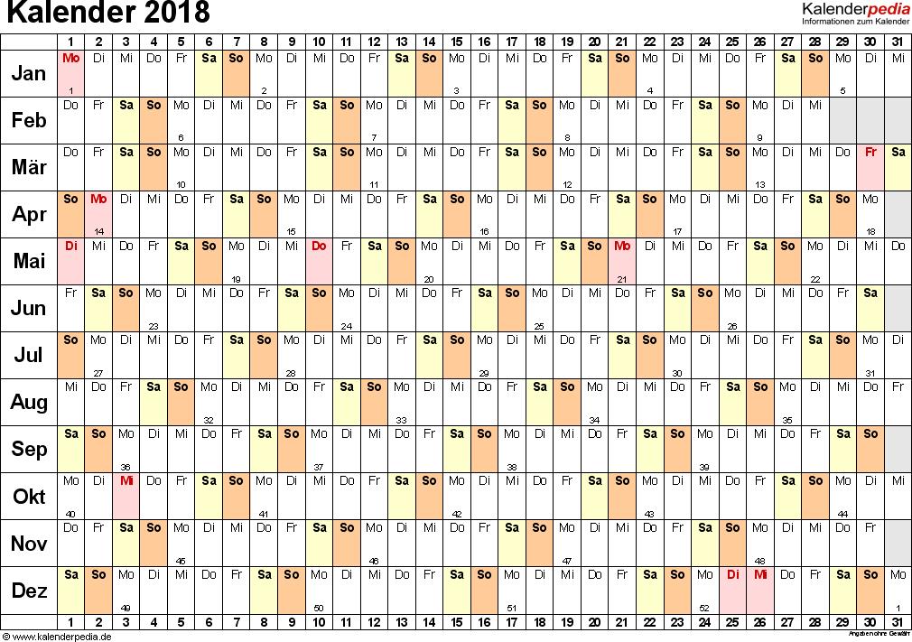 Image 5. Overview year calendar for planning. Highlight certain days or weeks with colour. You can find such template at: www.kalenderpedia.de. Image 5. Overview year calendar for planning. Highlight certain days or weeks with colour. You can find such template at: www.kalenderpedia.de.
