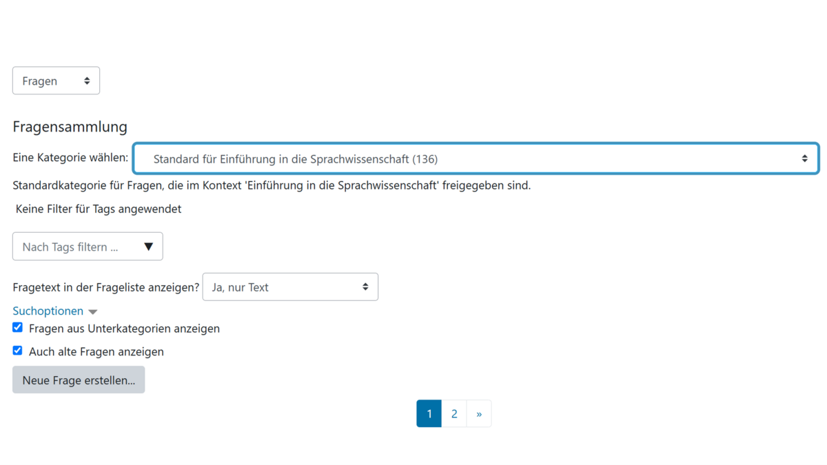 Fragensammlung in Moodle