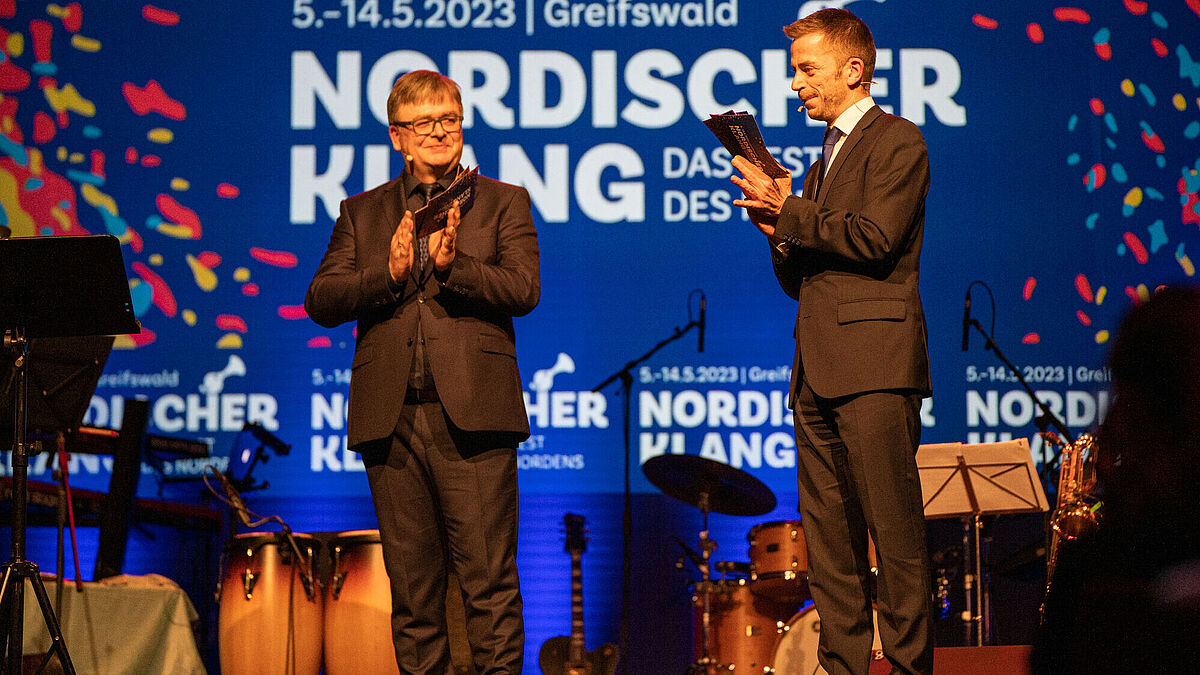 The image shows Prof. Pantermöller and Prof. Räthel at the Opening ceremony for Nordischer Klang 2023