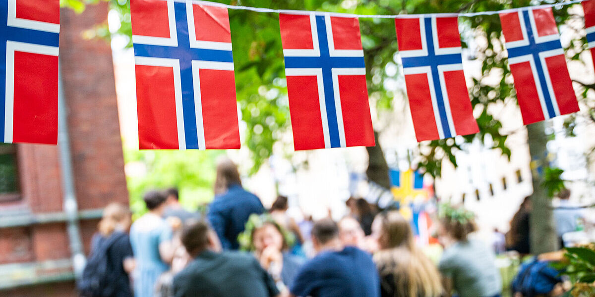 Symbolbild Midsommar Mehrere Personen feiern auf einer Wiese Midsommar.
