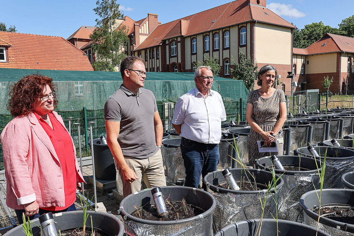 Rektorin Prof. Dr. Katharina Riedel und Dr. Franziska Tanneberger zeigen Bundesumweltminister Carsten Schneider und Landesumweltminister Dr. Till Backhaus die Greifswalder Moorforschung. Rektorin Prof. Dr. Katharina Riedel und Dr. Franziska Tanneberger zeigen Bundesumweltminister Carsten Schneider und Landesumweltminister Dr. Till Backhaus die Greifswalder Moorforschung.