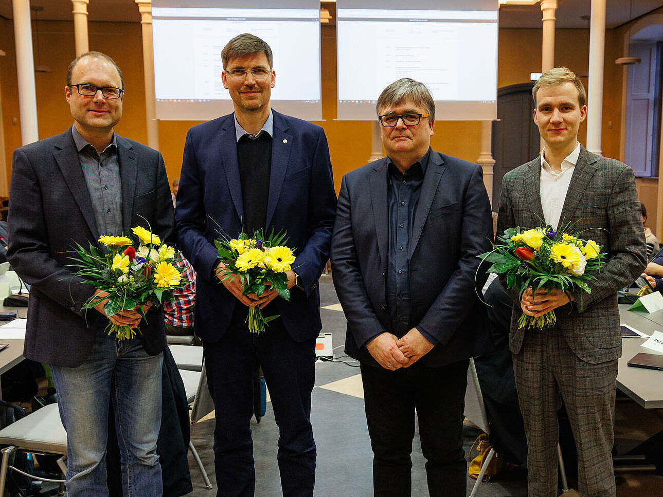 Prorektor*innenwahl 2025 Prorektor*innenwahl 2025: Prof. Dr. Daniel Schiller, Prof. Dr. Peter Michalik, Prof. Dr. Marko Pantermöller, Lukas Voigt (v.l.n.r.).
