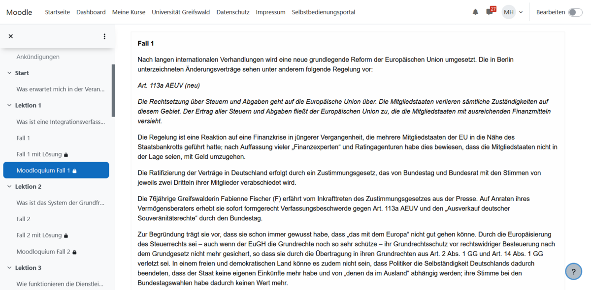 Aufbereitung eines Falls in der Lektion