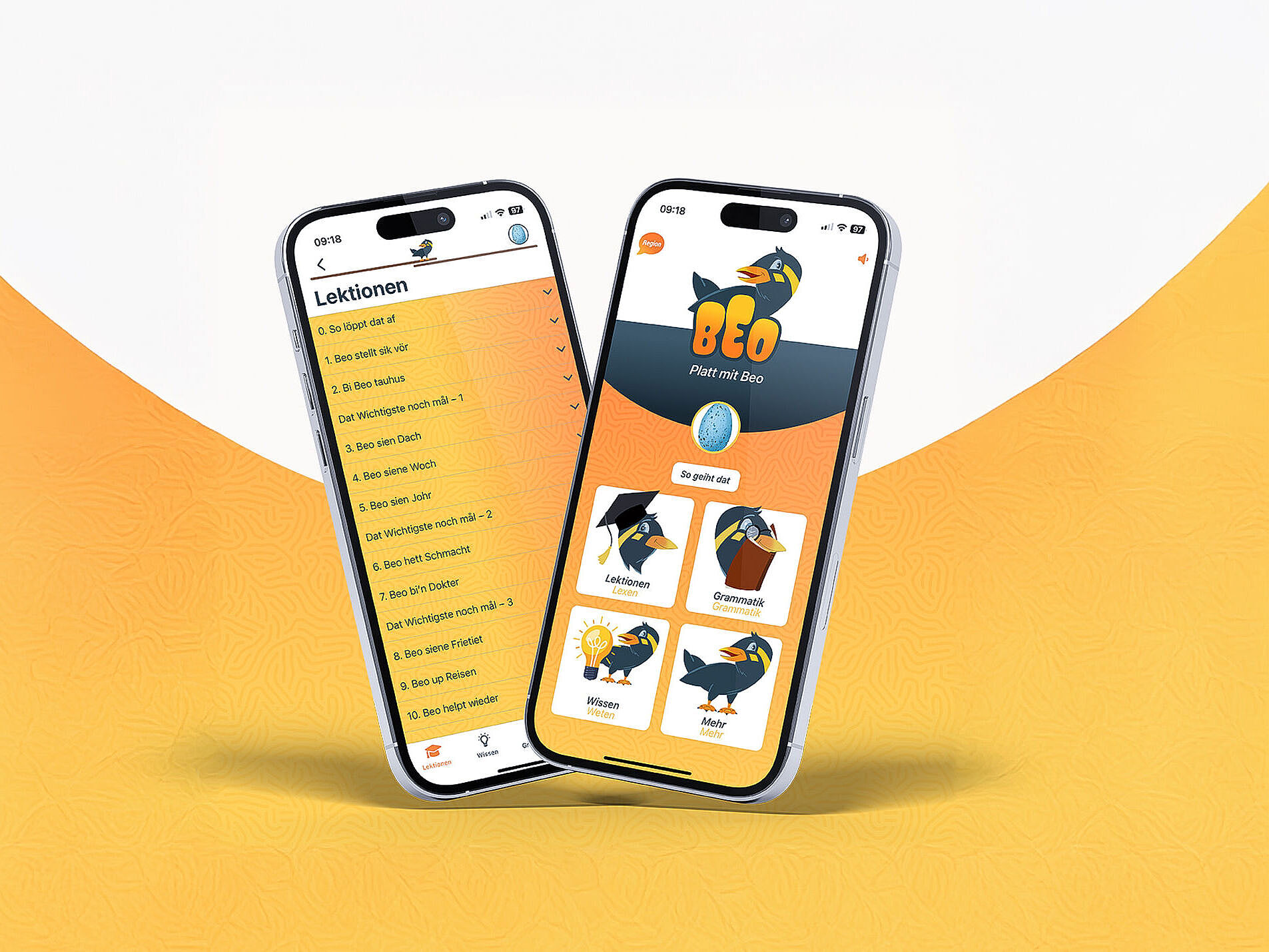 BEO-App Startbildschirm der Sprachlern-App